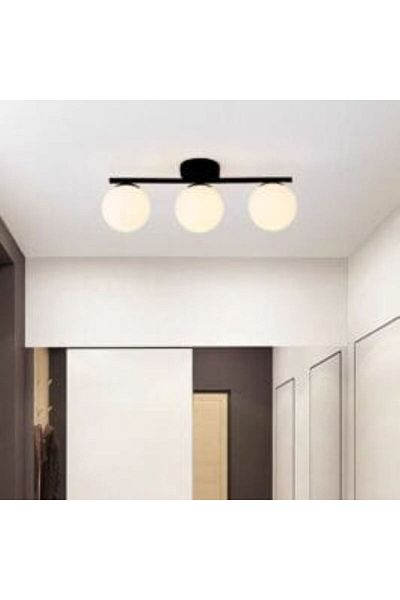 OEM Black chandelier – with white Moderna globe E27x3