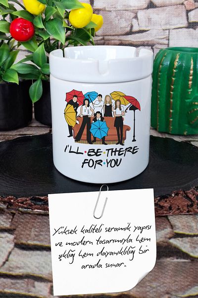 qoeuyl boutique I'Ll Be There for You Friends Generic Umbrella Printed Ceramic Lid Odorless Ashtray