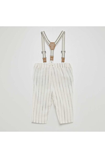 KIABI Striped trousers with adjustable and detachable braces WHITE
