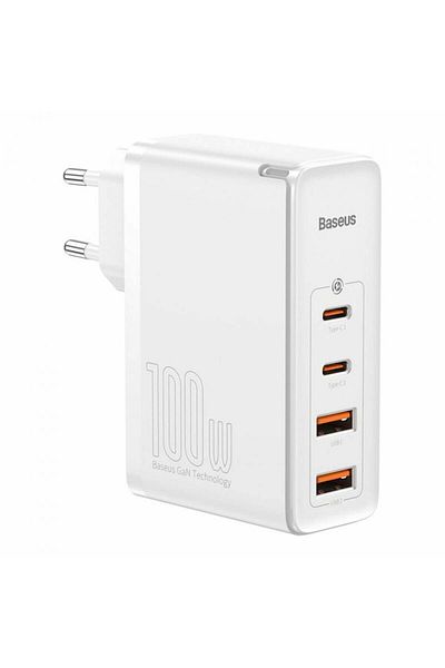 Baseus Charger 2x USB-C PD 100W, 2x USB-A QC3.0 + Type-C Cable - (CCGAN2P-L02) - White