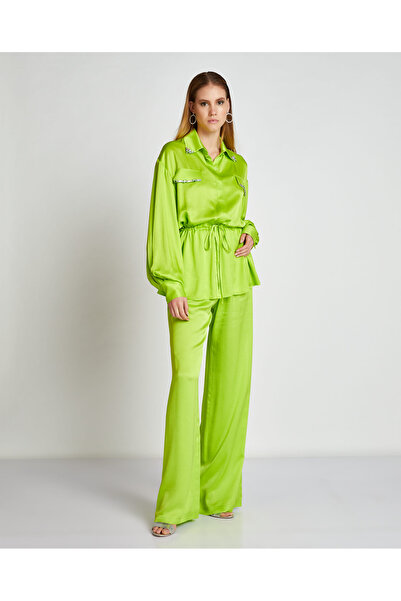 SERPİL Kadın Taş Detaylı Gömlek ve Pantolon Takımı – Ayarlanabilir Bel ve Rahat Kesim