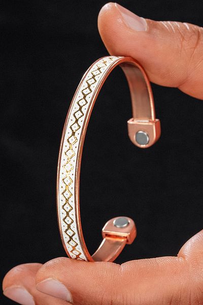 OSMANLI GÜMÜŞ Men's Women's Copper Bracelet - Genuine Leather Magnet Model Metal Box Quartz