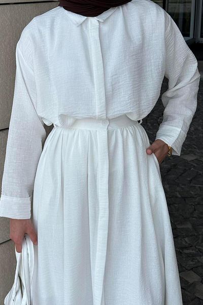 lamelif Pera Linen Skirt Suit Ecru