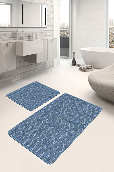 Realhomes مجموعة مكونة من قطعتين بتصميم هندسي محبوك على خلفية زرقاء، مجموعة س...