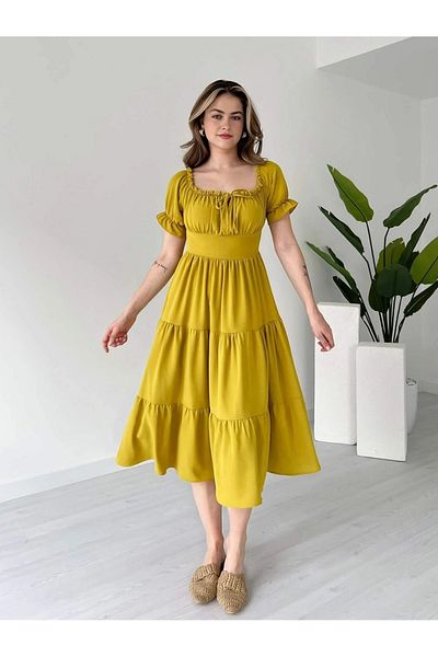 Dks Life Madonna Collar Front Gathered Flounce Layered Ayrobin Dress