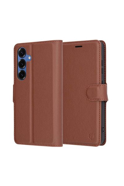 SKYDDAR INNOVATION Husă pentru Samsung Galaxy S25, piele tip folio, tip carte, cu portofel interior, set de autocolante, maro