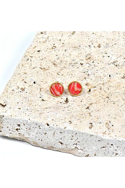 NARRU Handmade NARRU earrings, round, 1.2 mm, red, gold and translucent, Koralia