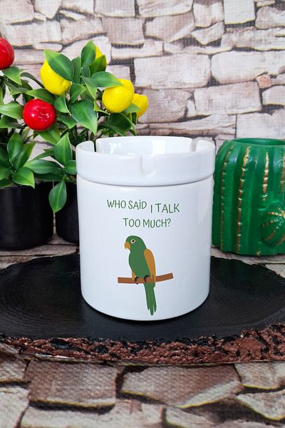 qoeuyl boutique Text and Parrot Printed Ceramic Lid Odorless Ashtray