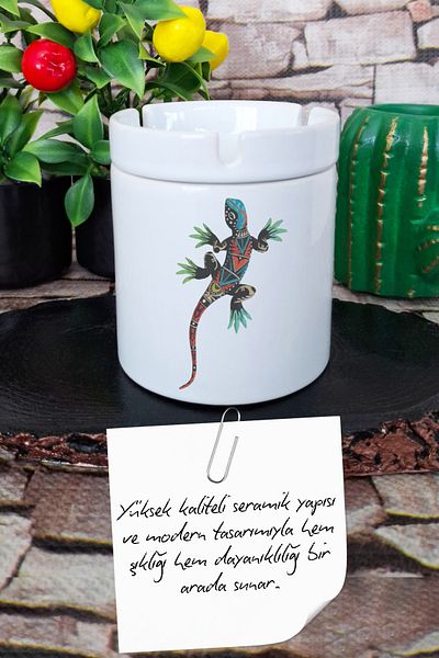 qoeuyl boutique Exotic Chameleon Printed Ceramic Lid Odorless Ashtray