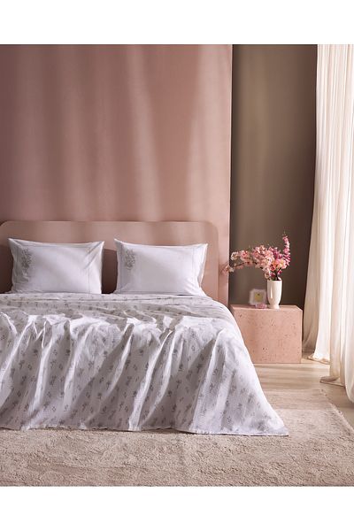 Madame Coco Rouge Double 100% Cotton Karde Printed Pique Set - Gray
