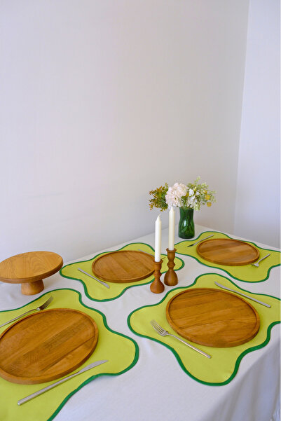 Yakacihome 4-Piece Green Flow Duck Linen Washable Stain-Proof Piping Supla American Service 40X50 cm