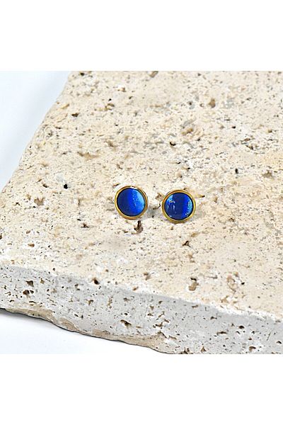 NARRU Handmade NARRU earrings, round, 1.2 mm, Navy blue, blue, blue and gold, Koralia