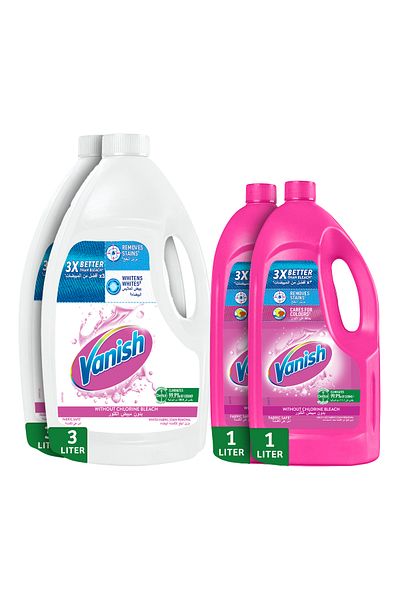 Vanish Laundry Stain Remover For Colored and White Clothes, 3 L + 1 Litre, Pink Liquid (Pack of 2) x2