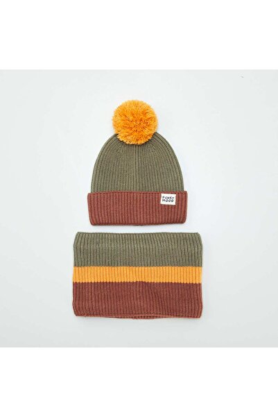 KIABI Three-tone hat and snood set KHAKI