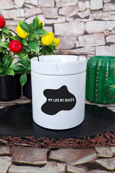 qoeuyl boutique My Life My Rules Printed Ceramic Lid Odorless Ashtray