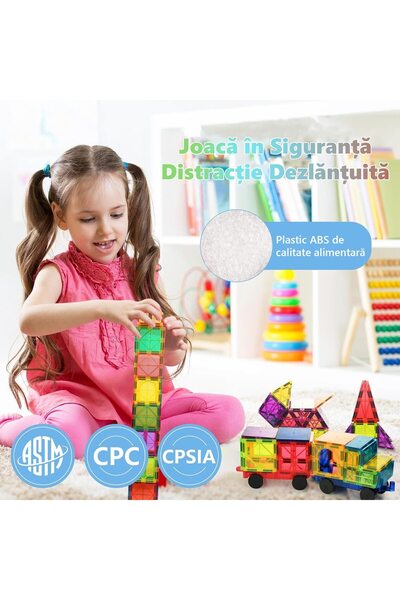 Magnetic Set 130 piese magnetice de construit educational si creativ pentru copii, SOLTOY® Magnetic Construct