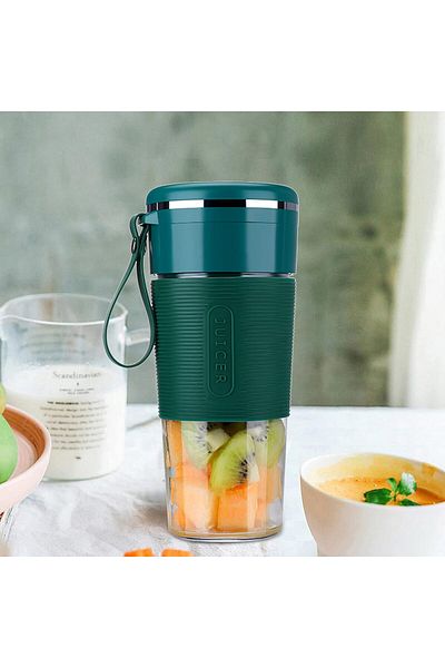 COOYA 650 W Wireless Rechargeable Juicer,With USB 300 ml ,Green/Clear, for Family