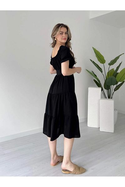 Dks Life Madonna Collar Front Gathered Flounce Layered Ayrobin Dress