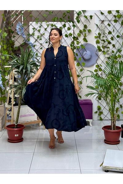 Punta Otantik Nc20366 Italian Embroidered Strap Coton Dress Black