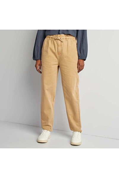 KIABI Twill trousers with fine tie belt BEIGE
