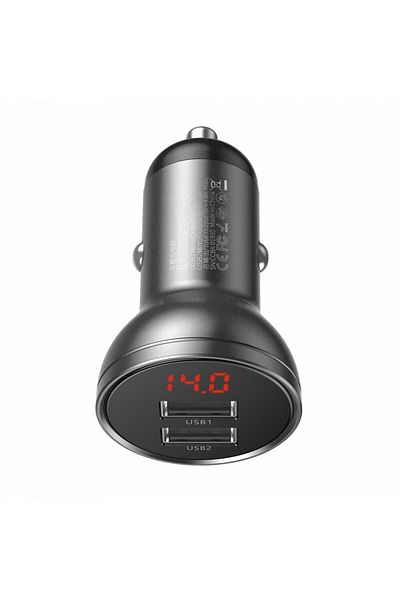 Baseus Încărcător auto, afișaj tensiune, 2x USB 4.8 A, 24W, - Negru