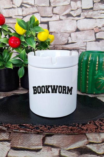 qoeuyl boutique Bookworm Special Gift for Book Lovers Printed Ceramic Lid Odorless Ashtray