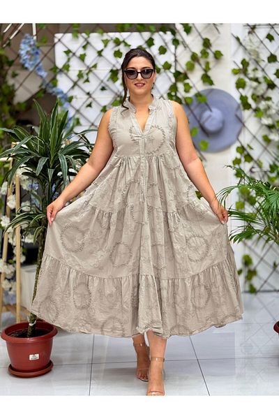 Punta Otantik Nc20366 Italian Embroidered Strap Coton Dress Mink