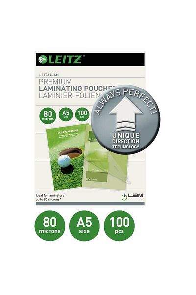 Leitz 100 Udt Hot Laminating Sheets, A5, 80 Micron, Gloss Finish