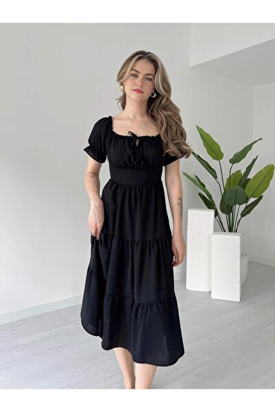 Dks Life Madonna Collar Front Gathered Flounce Layered Ayrobin Dress