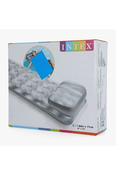 Intex كرسي تسمير مستطيل متين قابل للنفخ مزود بـ 18 جيبًا، فضي وشفاف