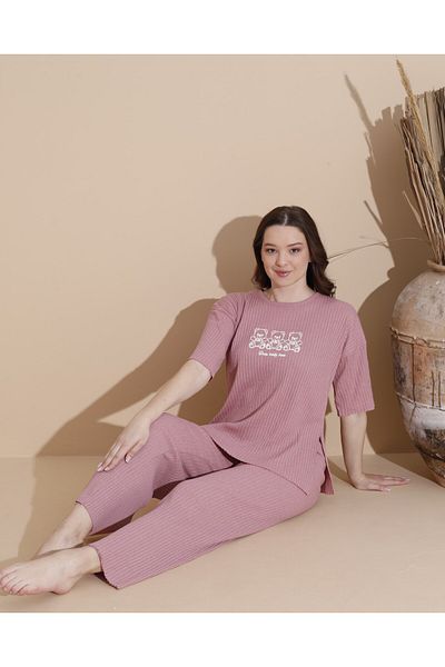 Intisimo Women's Pajamas, Cotton, Teddy Bears, Powder Pink - Xl