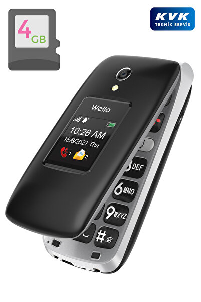 Welio Wkey T300 Siyah Tuşlu Kapaklı Cep Telefonu Kameralı Asker Telefonu Yaşlı Telefonu (KVK GARANTİLİ)