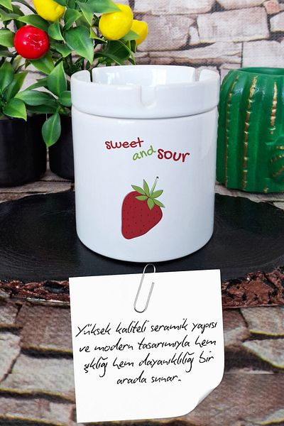 qoeuyl boutique Sweet and Sour Strawberry Printed Ceramic Lid Odorless Ashtray