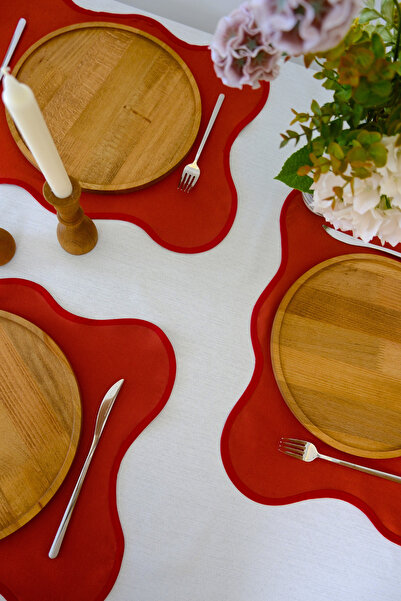 Yakacihome Set of 4 Red Flow Duck Linen Washable Stain Resistant Ribbed Supla American Service 40X50 cm