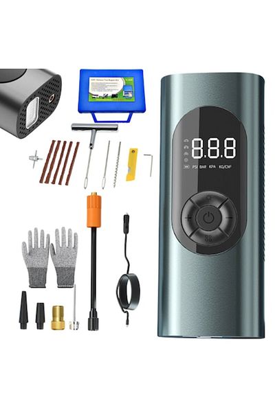 BIRAI Compresor de aer portabil pentru mașină BIRAI, pompă de aer digitală 150 PSI, baterie reîncărcabilă 6000 mAh, bec LED