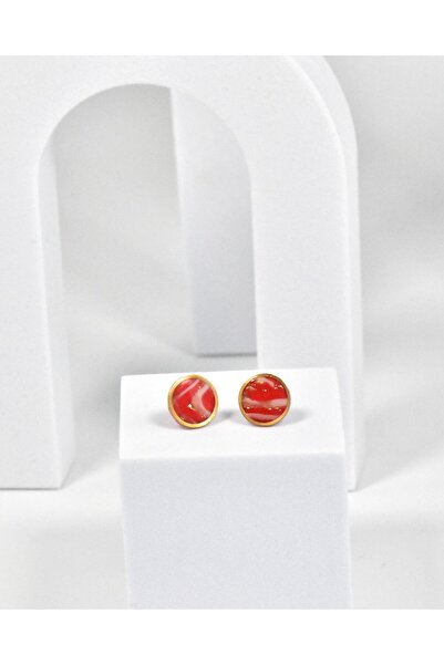 NARRU Handmade NARRU earrings, round, 1.2 mm, red, gold and translucent, Koralia