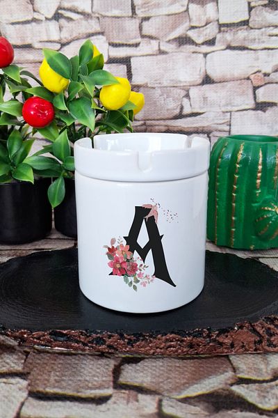 qoeuyl boutique Letter A Gift Τυπωμένο κεραμικό τασάκι χωρίς άρωμα με καπάκι