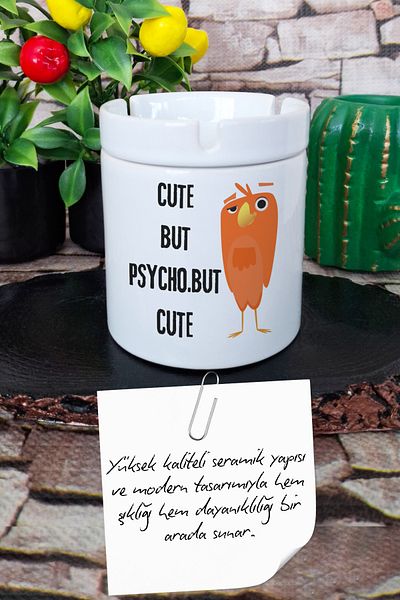 qoeuyl boutique Cute but Psycho but Cute Fun Gift Printed Ceramic Lid Odorless Ashtray