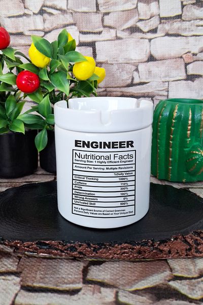 qoeuyl boutique Engineer Nutrition Facts Engineer Gift Printed Ceramic Lid Odorless Ashtray
