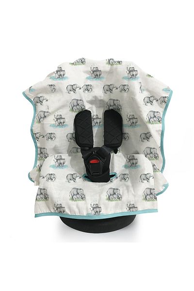 DEUX LAPINS Muslin Stroller & Car Seat Cover - Les Êlêphants