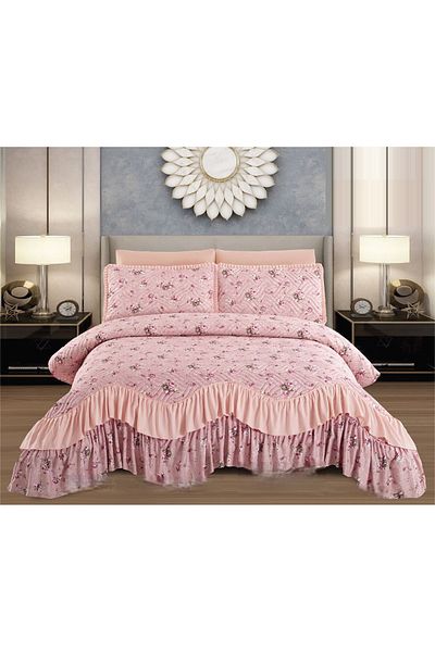 CHIRASO CHIRASO Bedspread Set, Finet Microfiber, Ruffles, 3 Pieces, 220x270cm, 2 Pillowcases 50x70+5cm