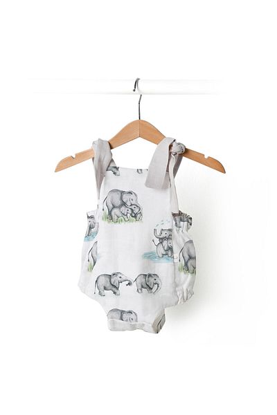DEUX LAPINS Muslin Baby Romper - Les Êlêphants