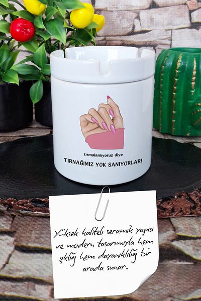 qoeuyl boutique They Think We Don'T Have Nails because We Don'T Scratch Gift Printed Ceramic Lid Odorless Ashtray