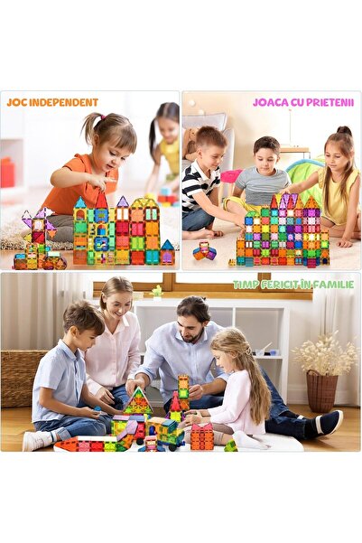 Magnetic Set 130 piese magnetice de construit educational si creativ pentru copii, SOLTOY® Magnetic Construct