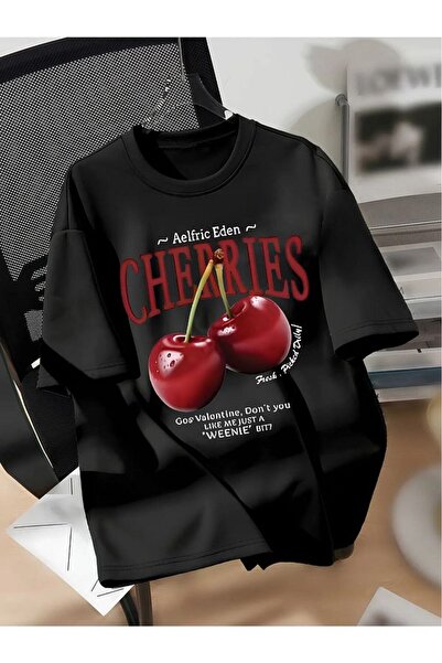 pandy Унисекс тениска с къс ръкав и принт с череши