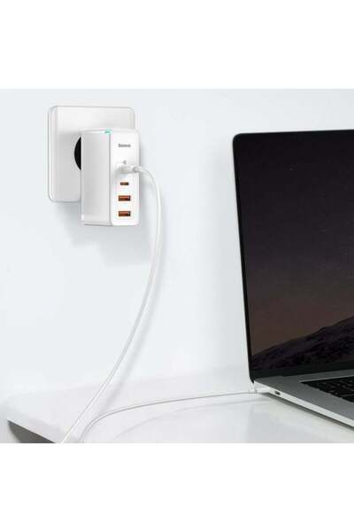 Baseus Încărcător 2x USB-C PD 100W, 2x USB-A QC3.0 + Cablu Type-C - (CCGAN2P-L02) - Alb