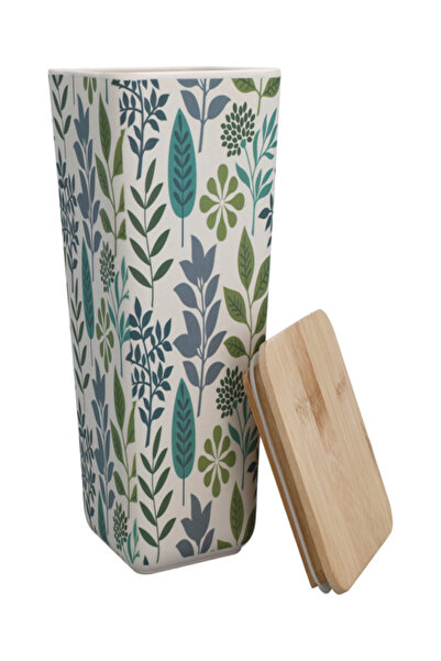 Felli Leaf and Floral Printed Bamboo Fiber Canister with Lid