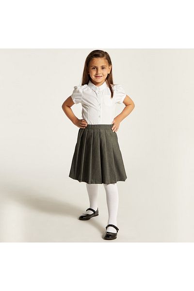 Juniors Solid Shirt With Spread Collar And Puff Sleeves