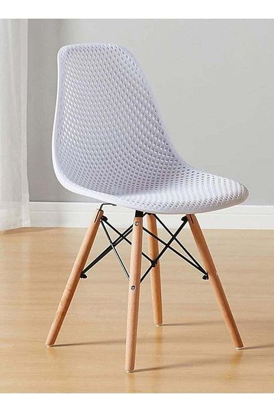 Taimi Plastic Chair with Wooden Legs for Office Dining Kitchen Living Room White 70x40x40cm