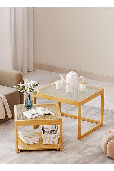 sharpdo Living Room Small Table Changhong Glass Mother-And-Child Combination Tea Table 60*60*47&50*50*38CM
